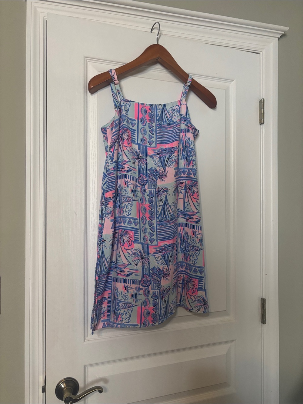 Lilly Pulitzer Pink & Blue Tropical Print Spaghetti-Strap Dress